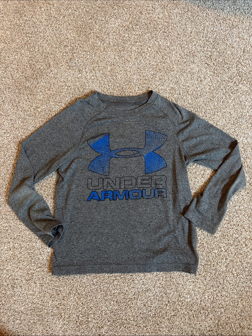 Under Armour Boys' Gray Long Sleeve Tee with Blue Logo